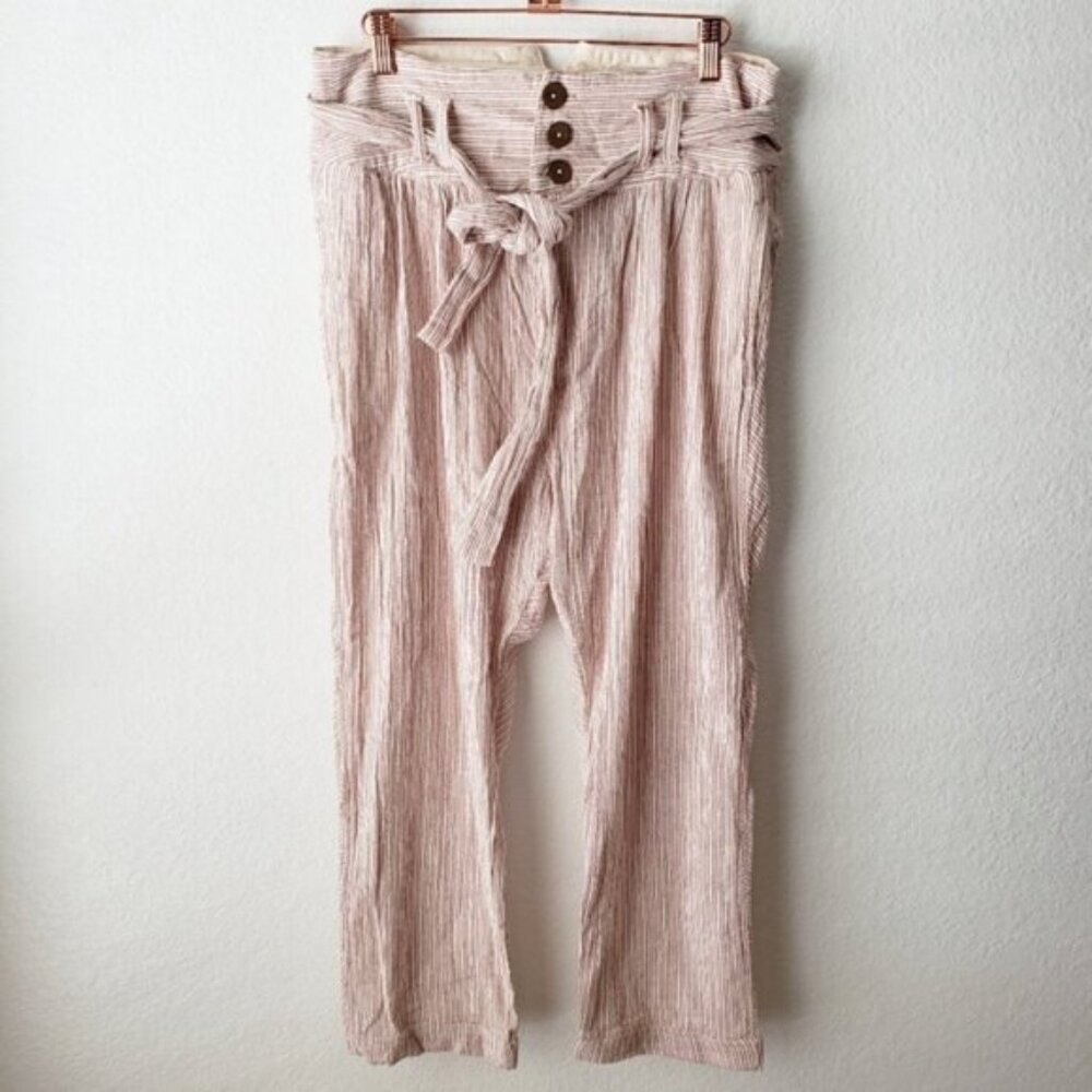 Free People Rumors Slub Cotton Yarn Dye Boho Harem Pant in Natural Size 8